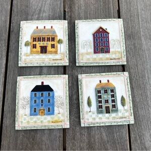 Valorie Evers Wink Cottage Colonial Home Wall Hanging Tiles Set of Four Resin